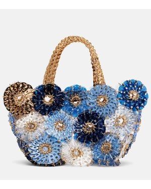 Rabanne Flower 1969 Small Embellished Tote Bag - Blue