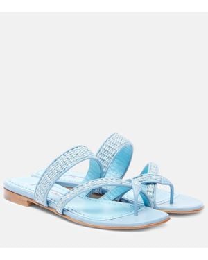 Manolo Blahnik Susara Raffia Thong Sandals - Blue