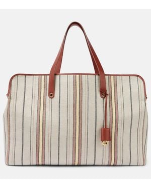 Loro Piana Laguna Striped Leather-Trimmed Tote Bag - Brown