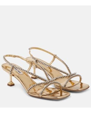 Miu Miu Sandalen Aus Metallic-Leder Mit Kristallen - Mettallic