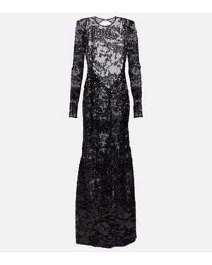 Victoria Beckham Sequined Open-Back Lace Gown - Black