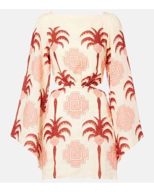 Johanna Ortiz Cutout Printed Linen Minidress - Red