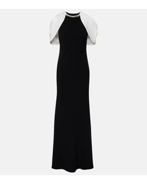 Roland Mouret Embellished Caped Satin Crepe Gown - Black