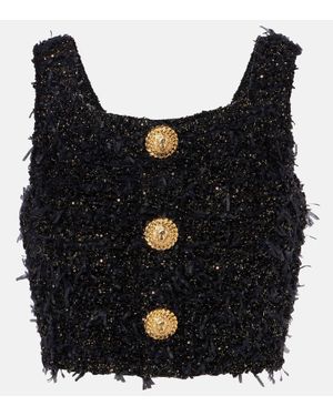 Balmain Cropped-Top Aus Tweed - Schwarz