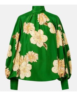 ALÉMAIS Sage Floral Silk Blouse - Green