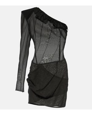 The Mannei Sofia One-Shoulder Silk-Blend Minidress - Black