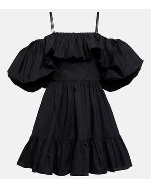 Ulla Johnson Lila Cold-shoulder Gathered Cotton-poplin Mini Dress - Black
