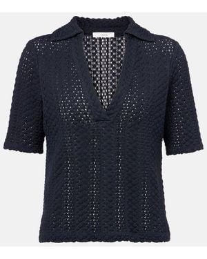 Vince Open-Knit Cotton Polo Shirt - Blue