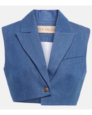 AYA MUSE Ule Cropped Denim Vest - Blue