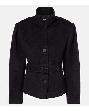 ROTATE BIRGER CHRISTENSEN Marie Belted Herringbone Wool-Blend Jacket - Black