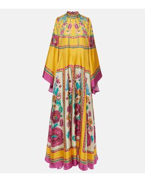 La DoubleJ Bedrucktes Maxikleid aus Seiden-Twill - Gelb