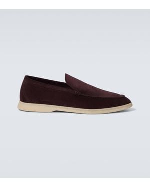 Loro Piana Italian Suede Almond-Toe Loafers - Brown
