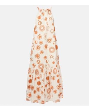Asceno Ibiza Printed Linen And Cotton Maxi Dress - White