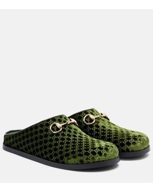 Gucci Horsebit Gg Velvet Mules - Green