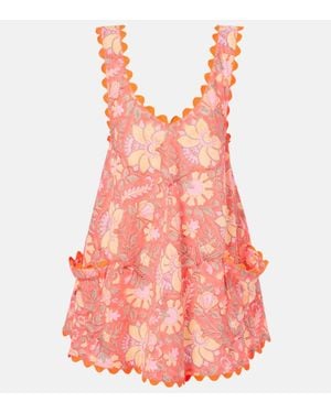 Juliet Dunn Floral Scalloped Cotton Minidress - Pink