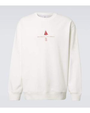 Brunello Cucinelli Logo Cotton-Blend Jersey Sweatshirt - White