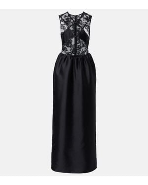 Self-Portrait Floral Lace-Trimmed Taffeta Maxi Dress - Black