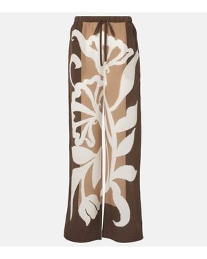 SIR. Portia Printed Silk Satin Wide-Leg Pants - Natural
