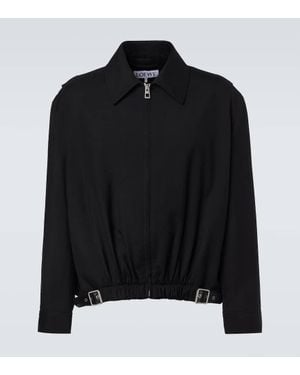 Loewe Belted Leather-Trimmed Wool Blouson - Black