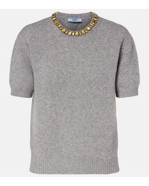 Prada Verzierter Pullover Aus Wolle Und Kaschmir - Grau