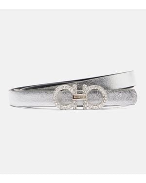Ferragamo Gancini Metallic Leather Belt - Grey