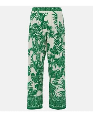 Velvet Iris High-Rise Straight Trousers - Green
