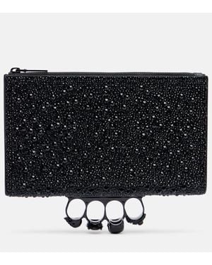 McQueen Skull Knuckle Studded Leather Pouch - Black