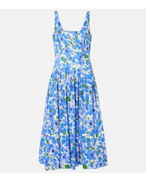 Carolina Herrera Floral Cotton-Blend Midi Dress - Blue