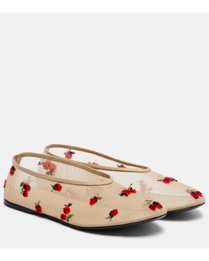 KHAITE Marcy Embroidered Mesh Ballet Flats - Pink