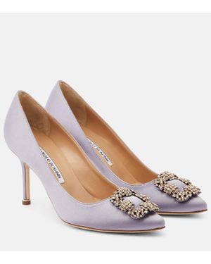 Manolo Blahnik Hangisi 90 Embellished Satin Court Shoes - White