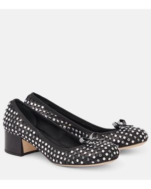 Rene Caovilla Crystal-Embellished Leather Pumps - Black
