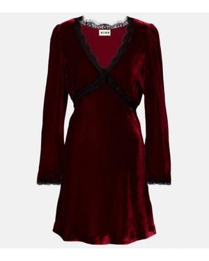 RIXO London Vestido Corto Macie De Terciopelo Con Encaje - Rojo