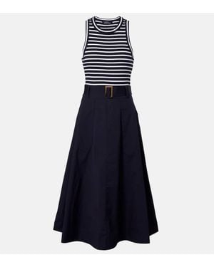 Veronica Beard Belted Cotton-Blend Midi Dress - Blue
