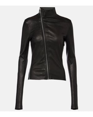 Rick Owens Gary Asymmetric Leather And Cotton Jacket - Black