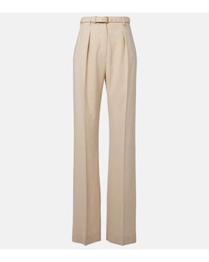 Loro Piana Belted Linen And Wool Straight Pants - Natural