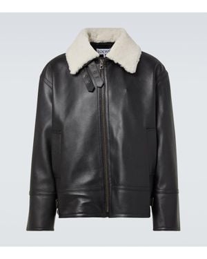Loewe Shearling-Trimmed Leather Jacket - Black