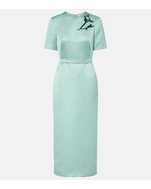 Erdem Floral Belted Duchesse Satin Midi Dress - Green