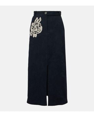 Erdem Floral Cotton-Blend Jacquard Midi Skirt - Blue