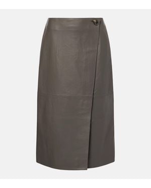 Yves Salomon Leather Midi Skirt - Grey