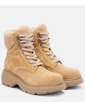 Gucci Schnuerstiefel Yaga Gg Aus Veloursleder - Natur