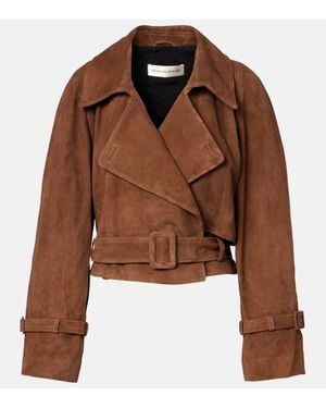 Nour Hammour Hatti Belted Cropped Suede Jacket - Brown