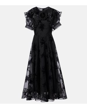 Rodarte Ruffled Floral Organza Midi Dress - Black