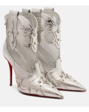 Christian Louboutin Embellished Metallic Leather Ankle Boots - Gray