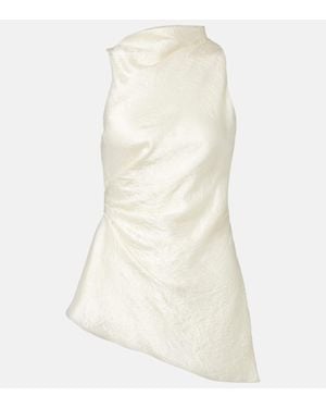 McQueen Asymmetric Gathered Crinkled-Satin Blouse - Natural