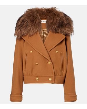 Chloé Cropped Shearling-Trimmed Wool-Blend Coat - Brown