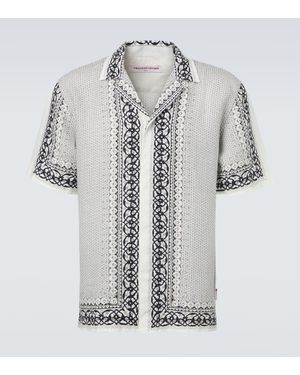 Orlebar Brown Maitan Printed Linen Bowling Shirt - Metallic