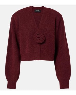 ROTATE BIRGER CHRISTENSEN Floral-Applique Wool-Blend Cardigan - Red