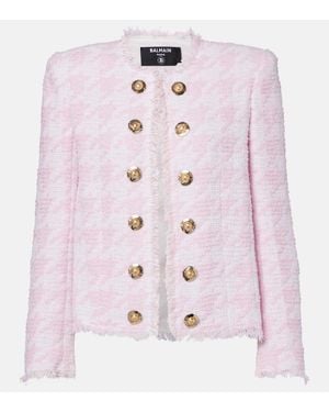 Balmain Houndstooth Cotton-Blend Tweed Jacket - Pink