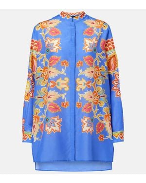 Etro Floral Cotton And Silk Shirt - Blue