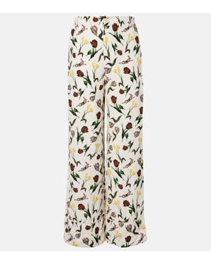 Marni Printed Silk Palazzo Trousers - White